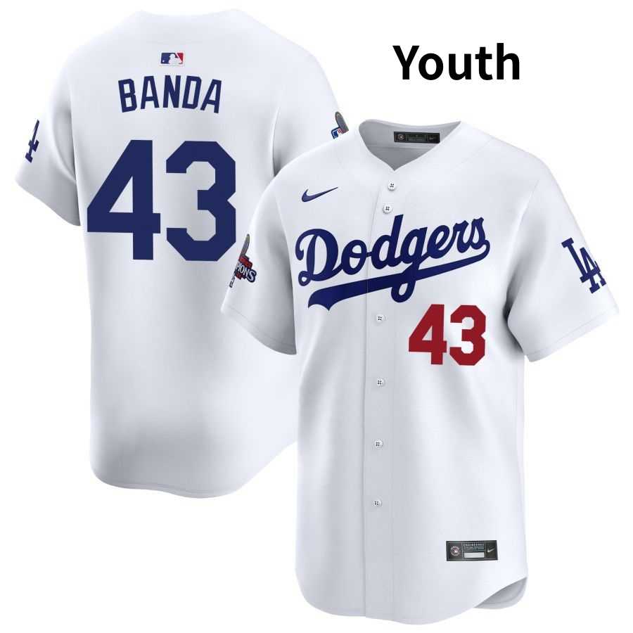 Youth Los Angeles Dodgers #43 Anthony banda White 2024 World Series Stitched Jersey Dzhi